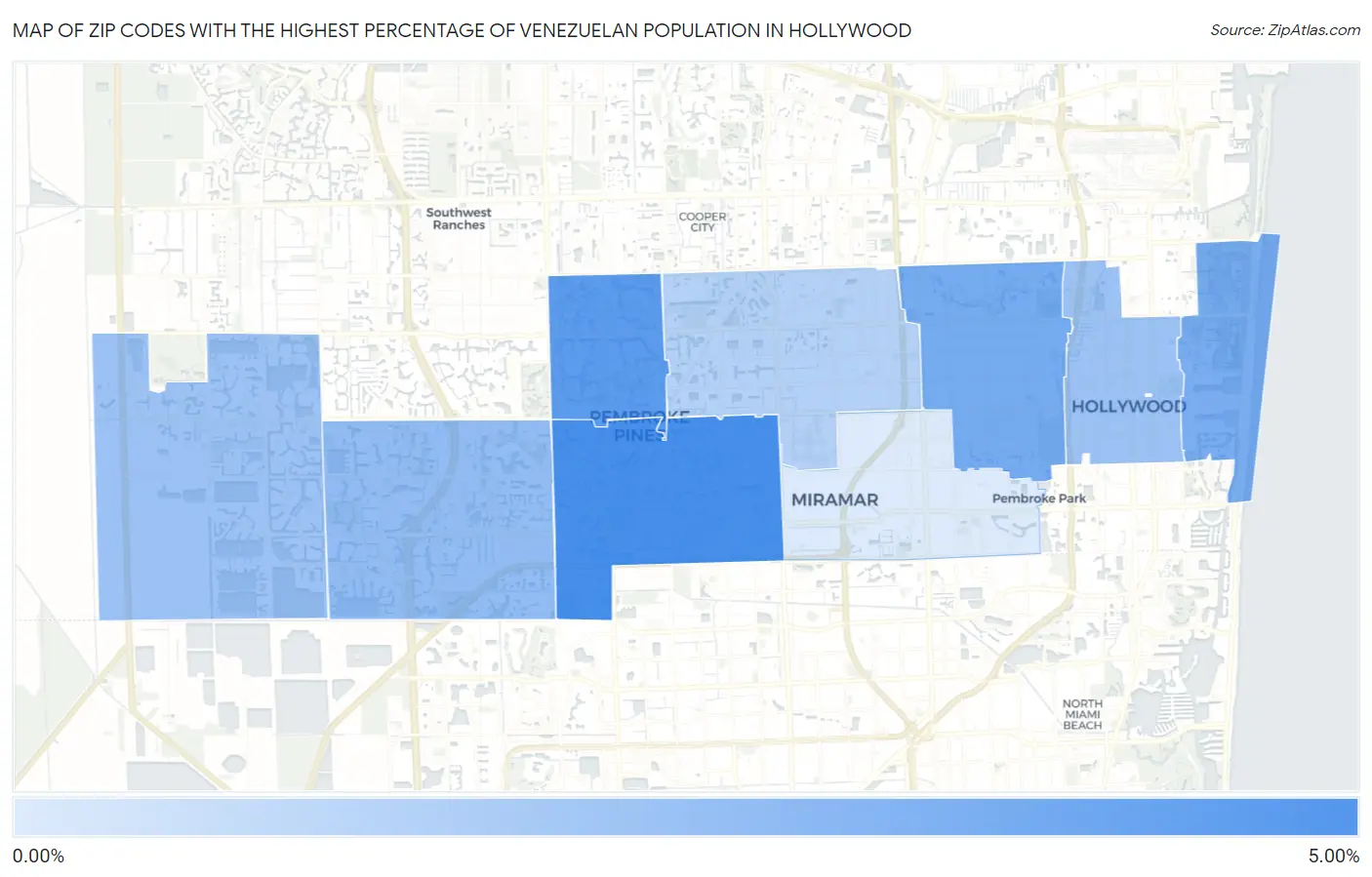 Zip Codes with the Highest Percentage of Venezuelan Population in Hollywood Map