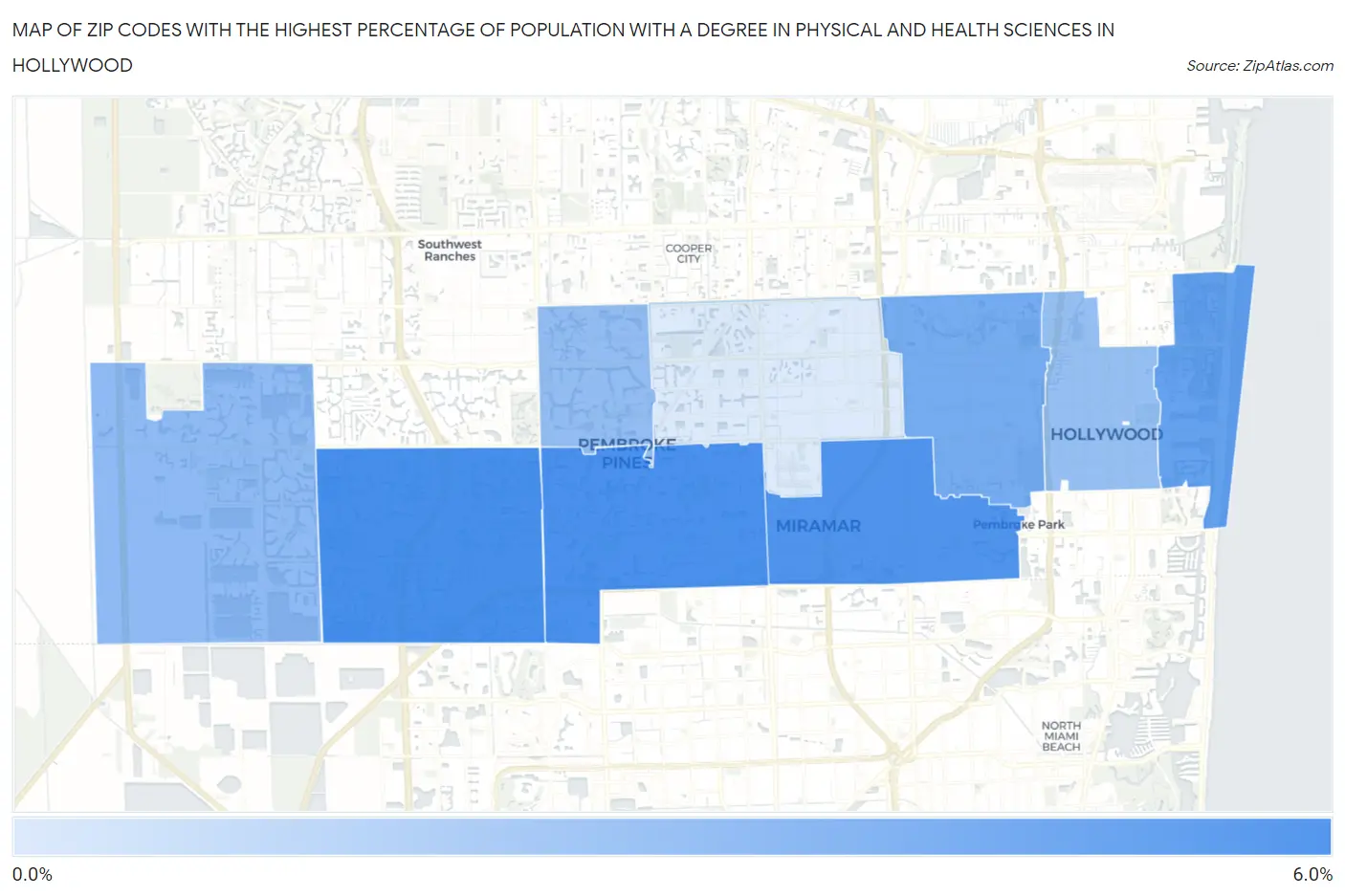 Zip Codes with the Highest Percentage of Population with a Degree in Physical and Health Sciences in Hollywood Map