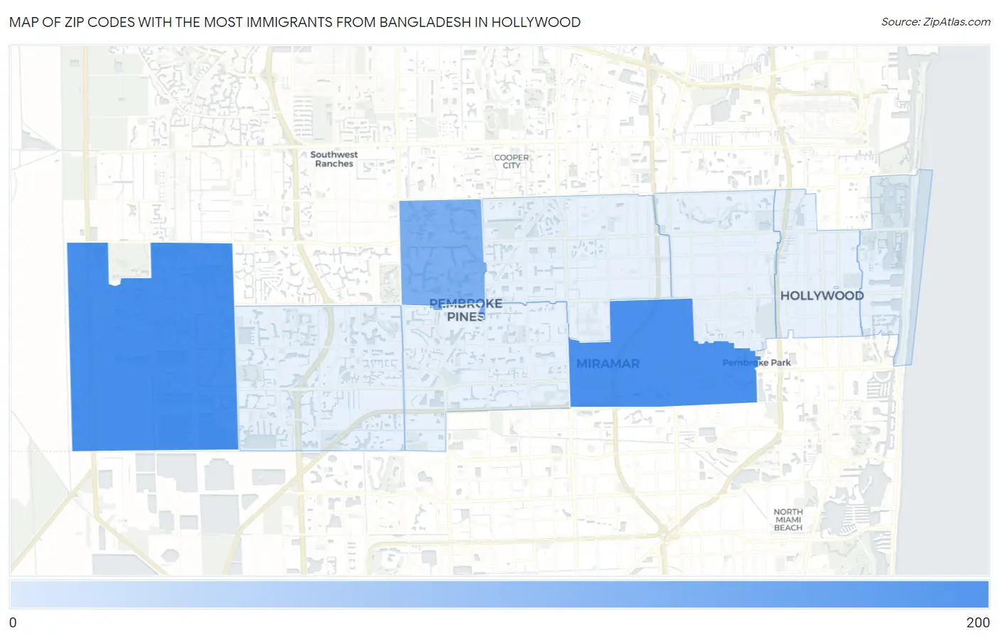 Zip Codes with the Most Immigrants from Bangladesh in Hollywood Map