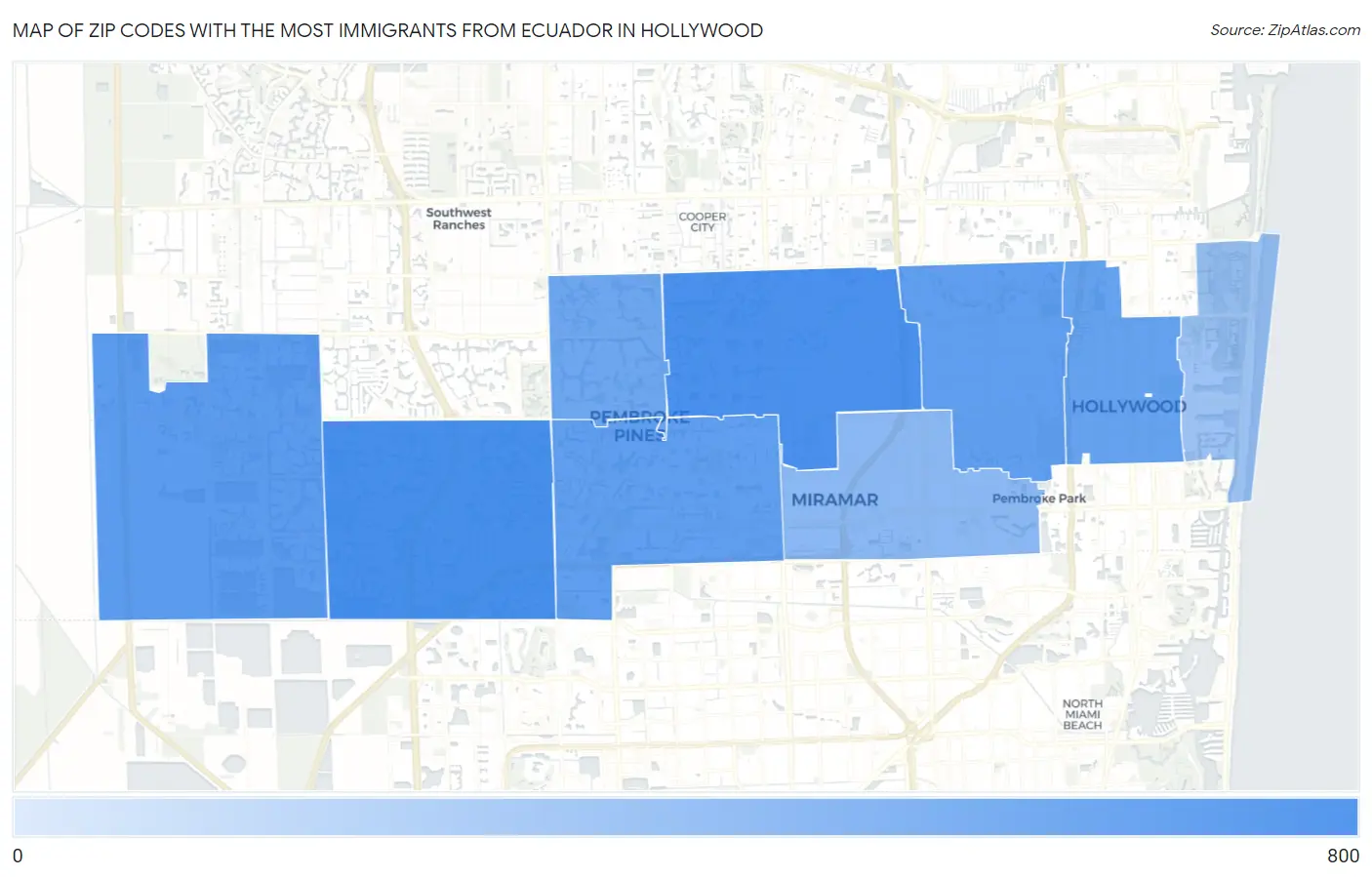 Zip Codes with the Most Immigrants from Ecuador in Hollywood Map