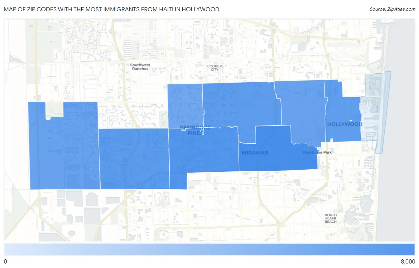 Zip Codes with the Most Immigrants from Haiti in Hollywood Map