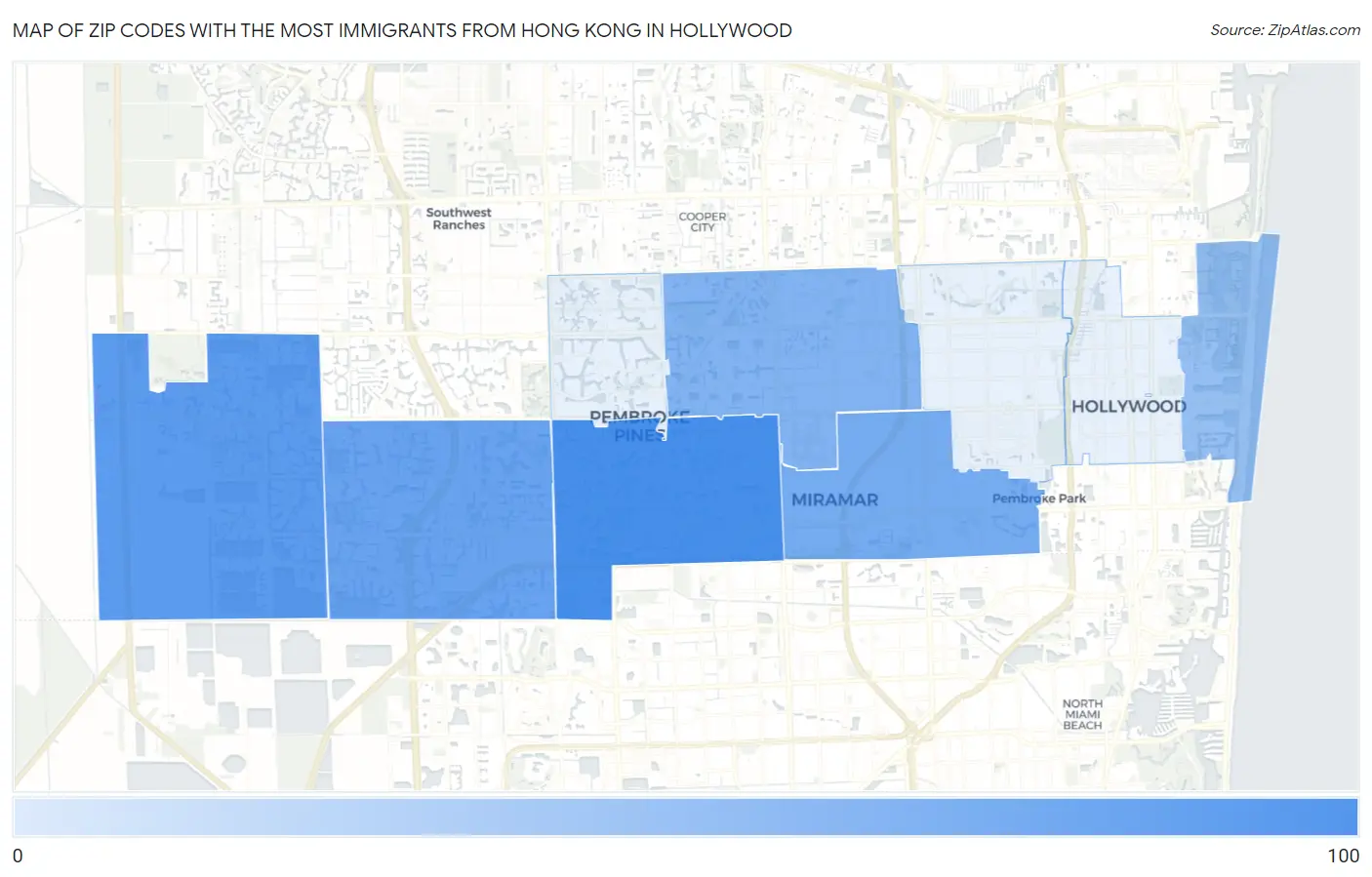 Zip Codes with the Most Immigrants from Hong Kong in Hollywood Map
