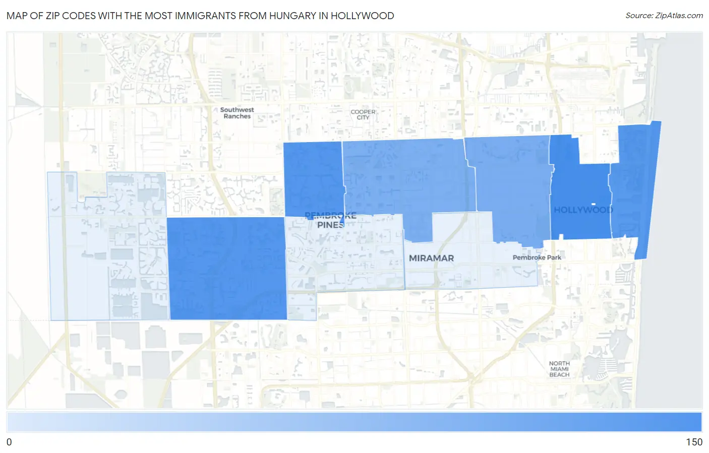 Zip Codes with the Most Immigrants from Hungary in Hollywood Map