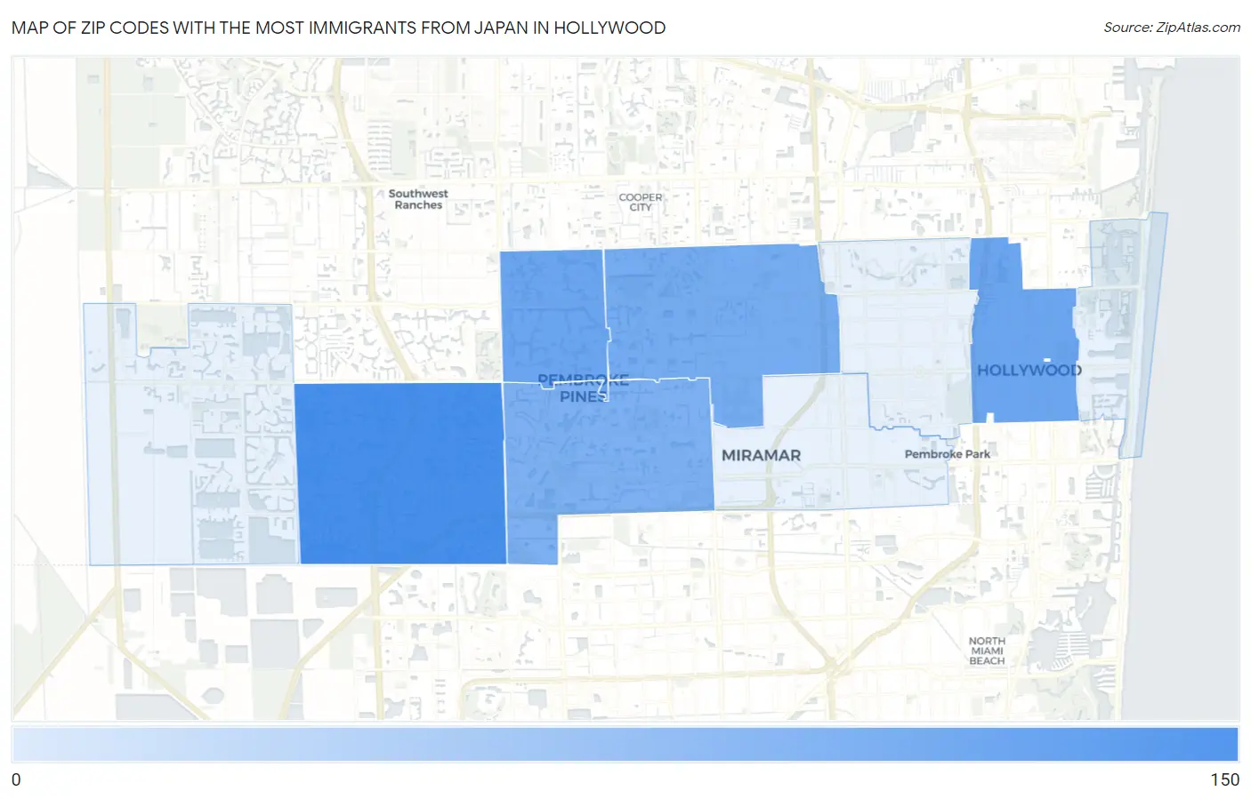 Zip Codes with the Most Immigrants from Japan in Hollywood Map
