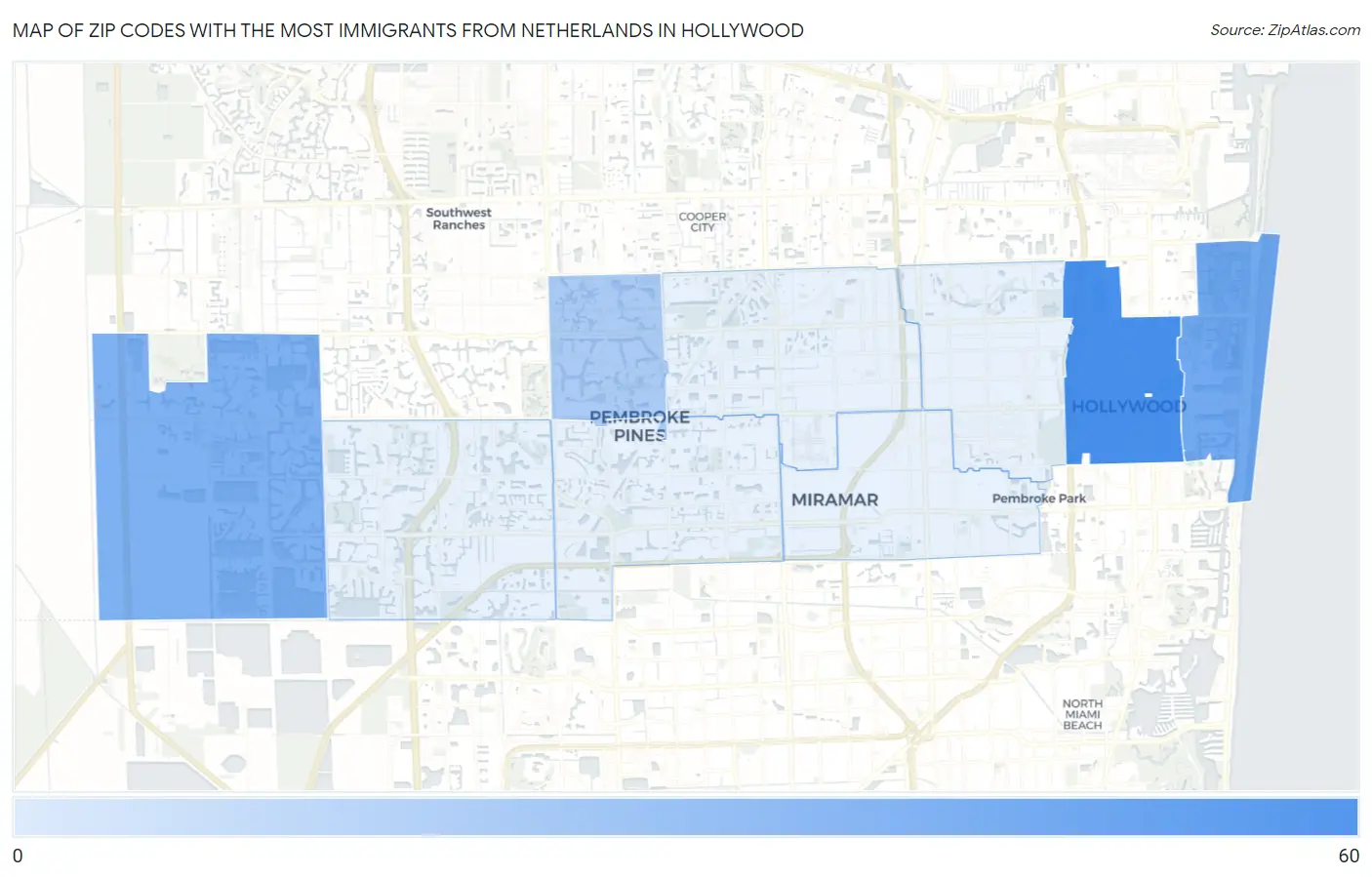 Zip Codes with the Most Immigrants from Netherlands in Hollywood Map