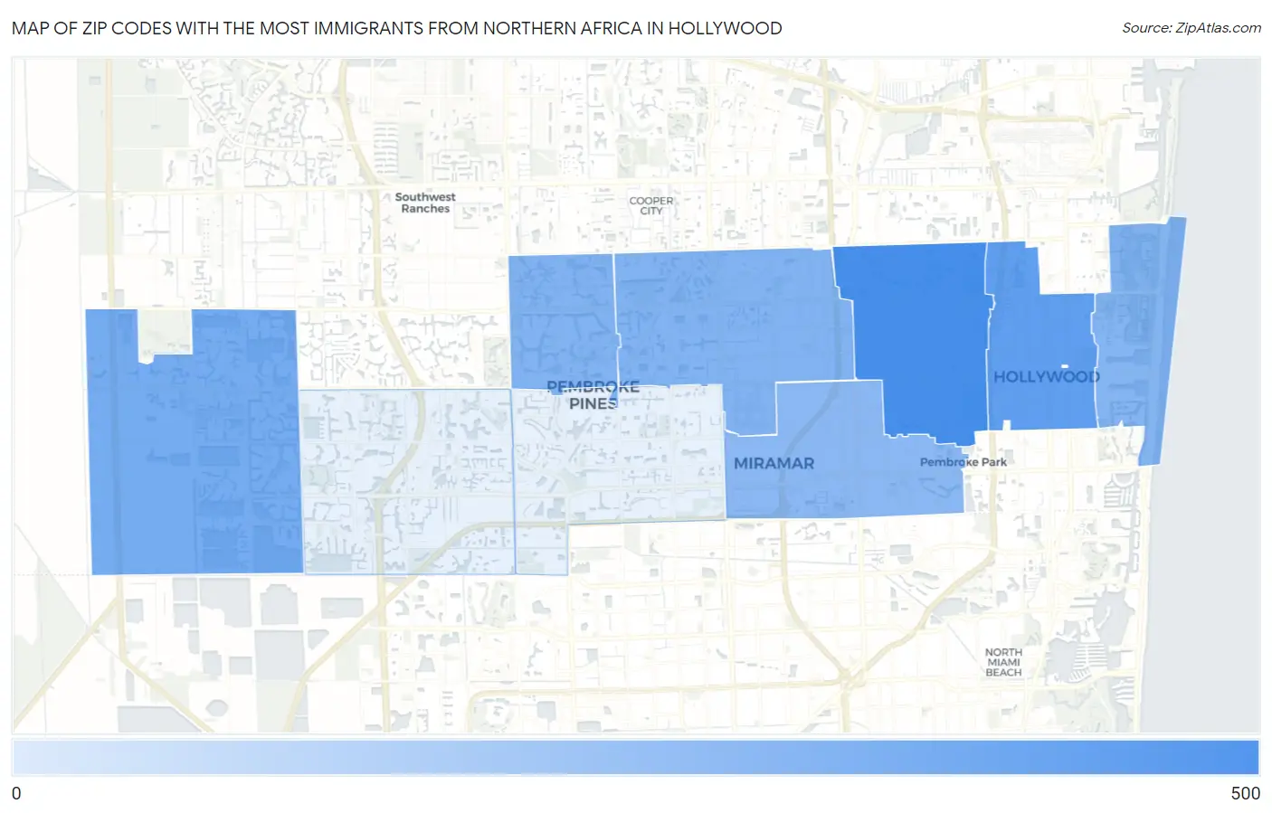 Zip Codes with the Most Immigrants from Northern Africa in Hollywood Map