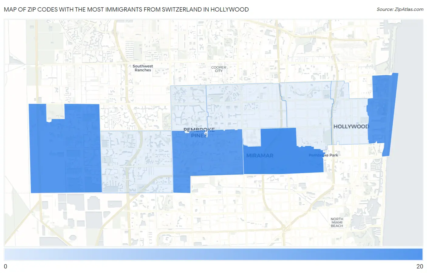 Zip Codes with the Most Immigrants from Switzerland in Hollywood Map