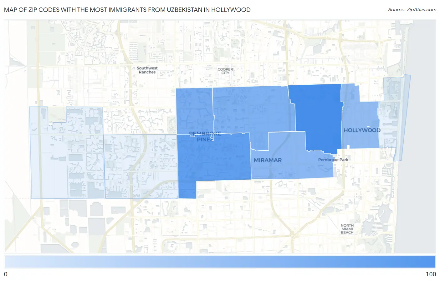 Zip Codes with the Most Immigrants from Uzbekistan in Hollywood Map