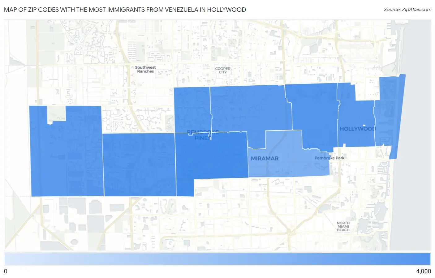 Zip Codes with the Most Immigrants from Venezuela in Hollywood Map
