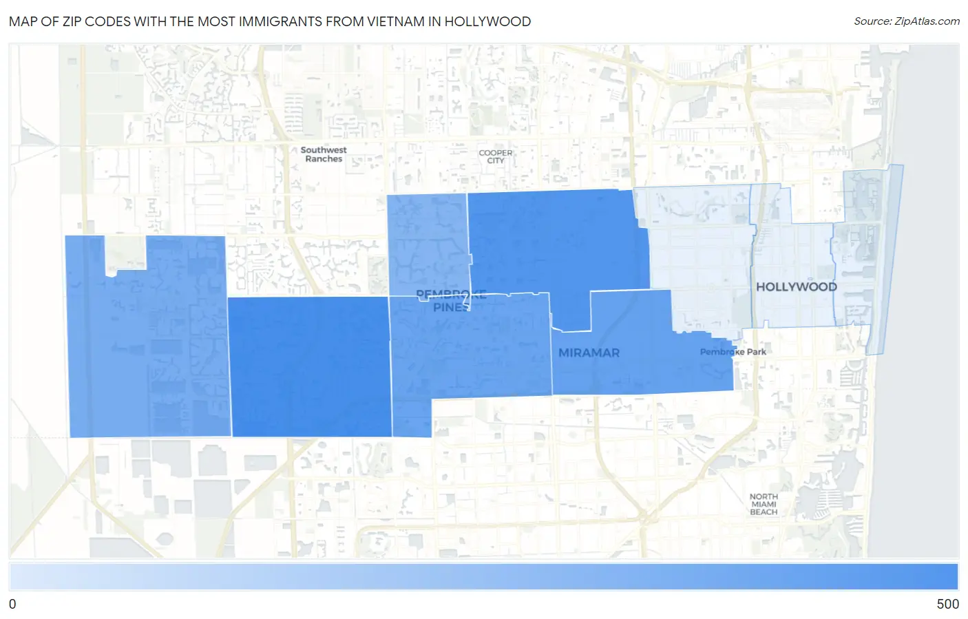 Zip Codes with the Most Immigrants from Vietnam in Hollywood Map