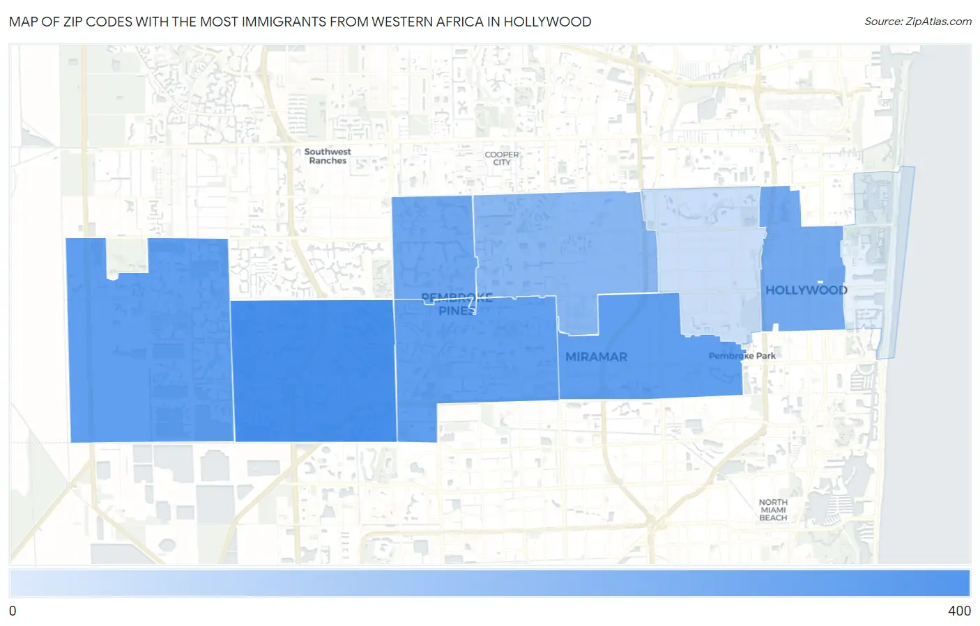 Zip Codes with the Most Immigrants from Western Africa in Hollywood Map