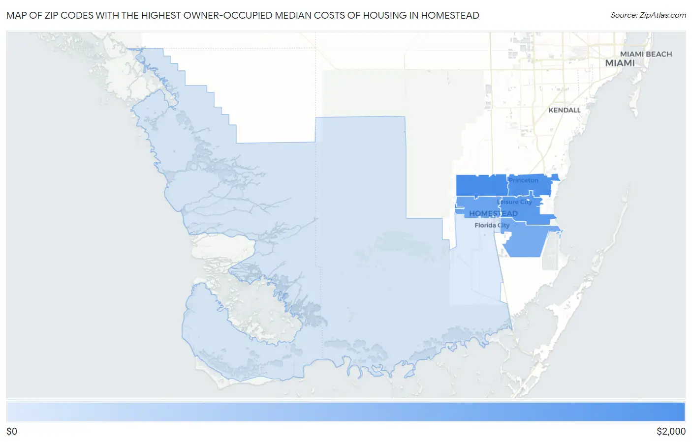Zip Codes with the Highest Owner-Occupied Median Costs of Housing in Homestead Map