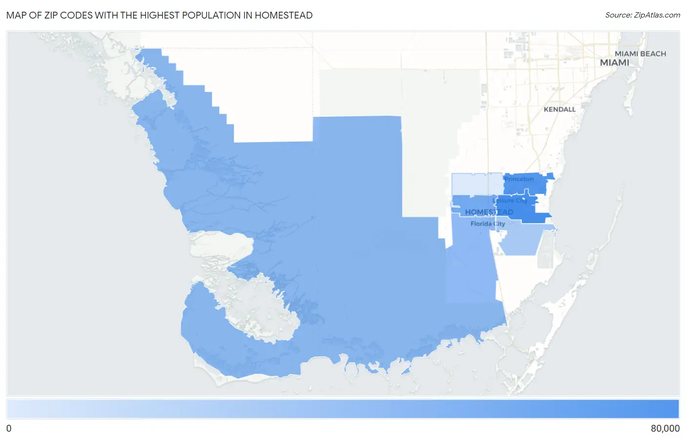 Zip Codes with the Highest Population in Homestead Map