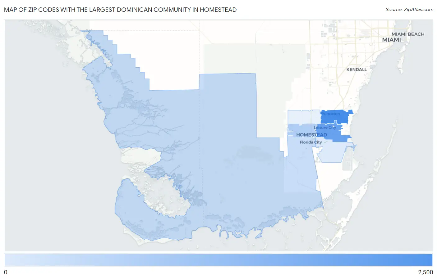 Zip Codes with the Largest Dominican Community in Homestead Map