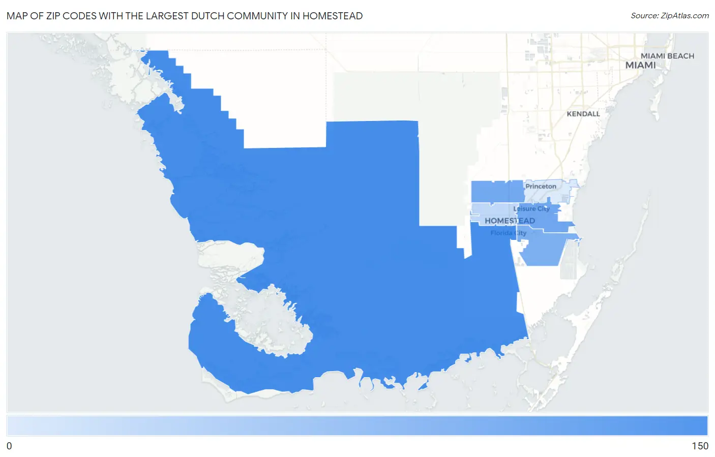 Zip Codes with the Largest Dutch Community in Homestead Map