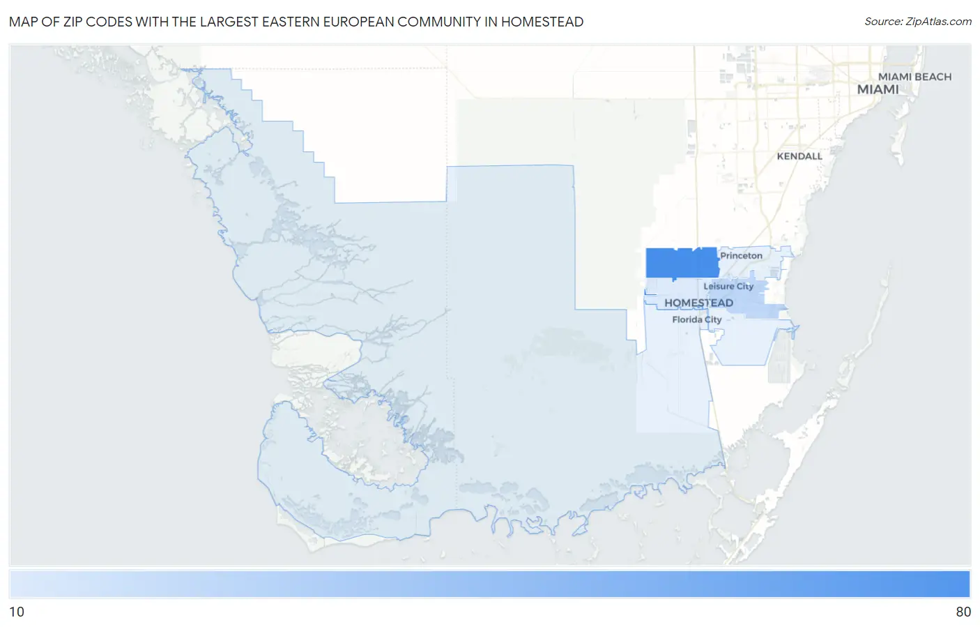 Zip Codes with the Largest Eastern European Community in Homestead Map