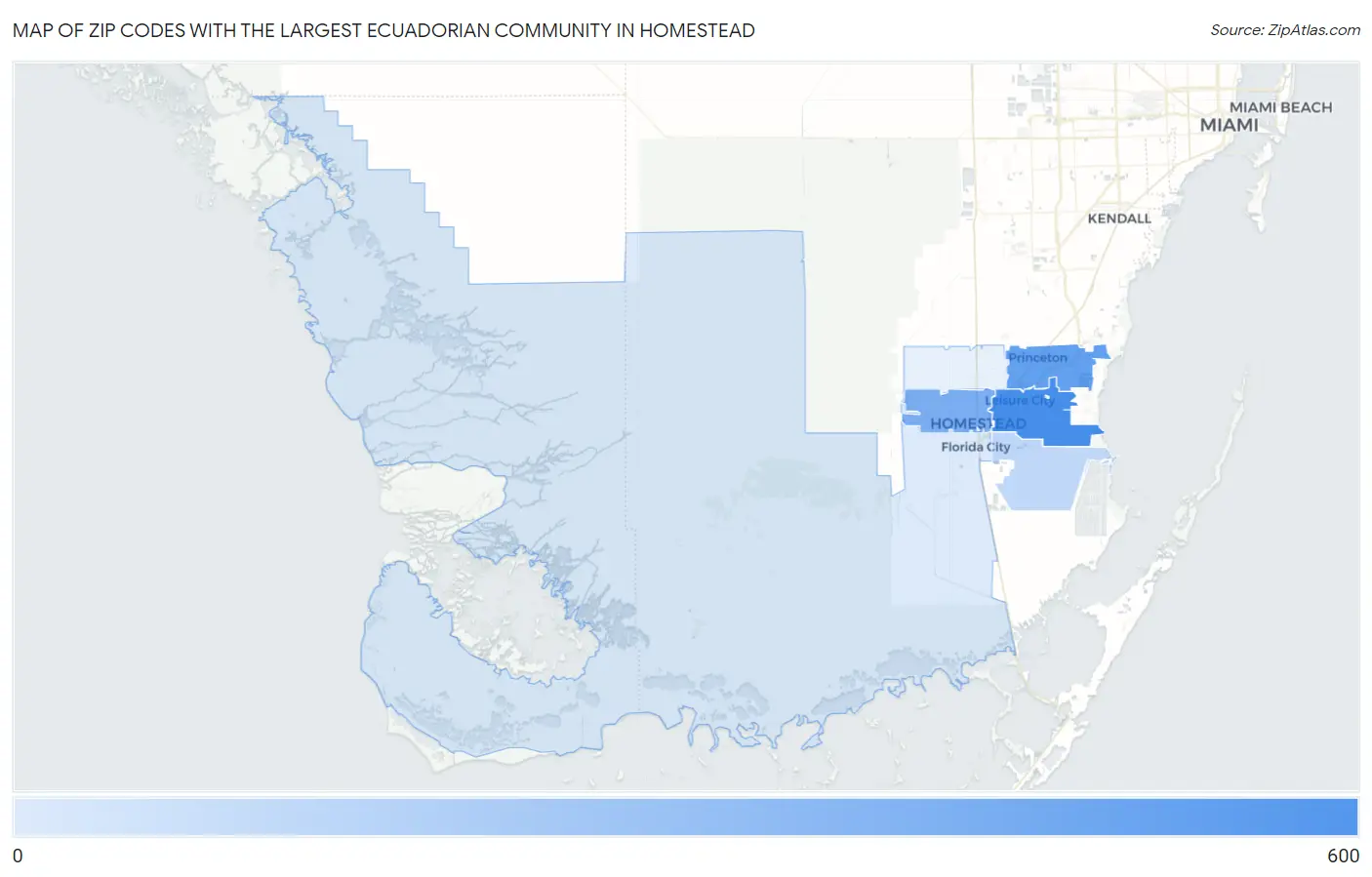 Zip Codes with the Largest Ecuadorian Community in Homestead Map