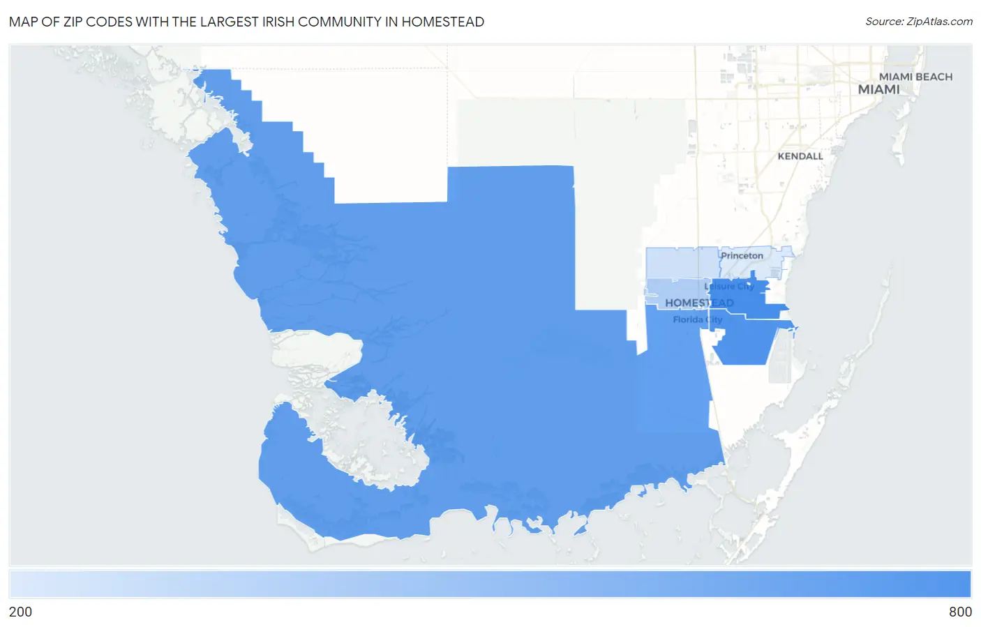 Zip Codes with the Largest Irish Community in Homestead Map
