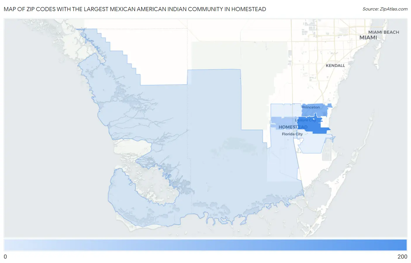 Zip Codes with the Largest Mexican American Indian Community in Homestead Map