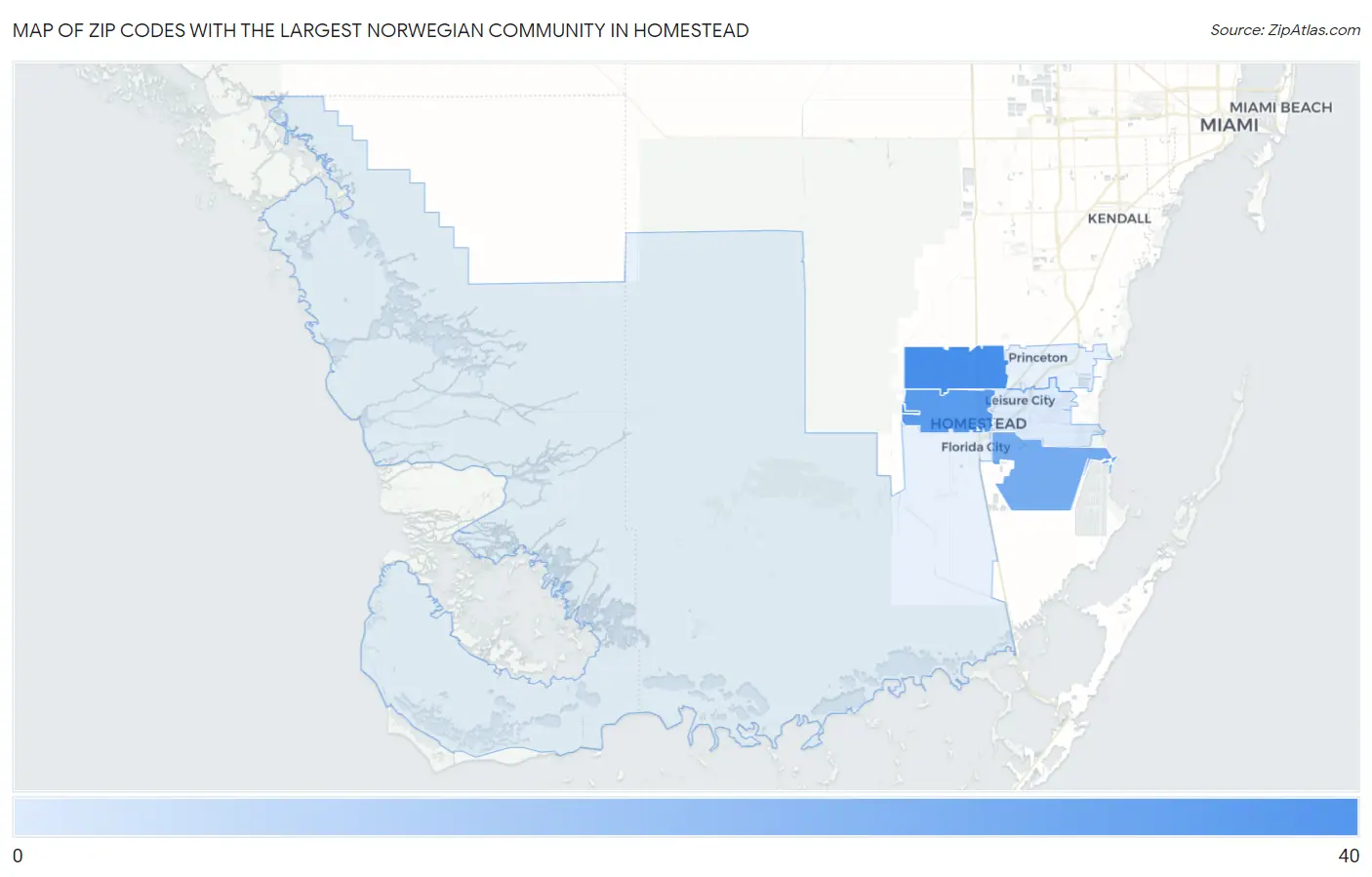 Zip Codes with the Largest Norwegian Community in Homestead Map