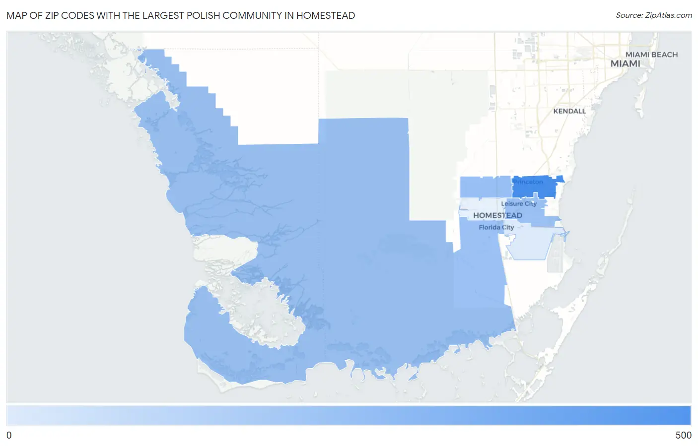 Zip Codes with the Largest Polish Community in Homestead Map