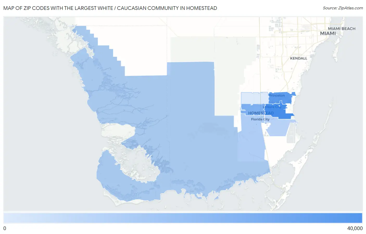 Zip Codes with the Largest White / Caucasian Community in Homestead Map