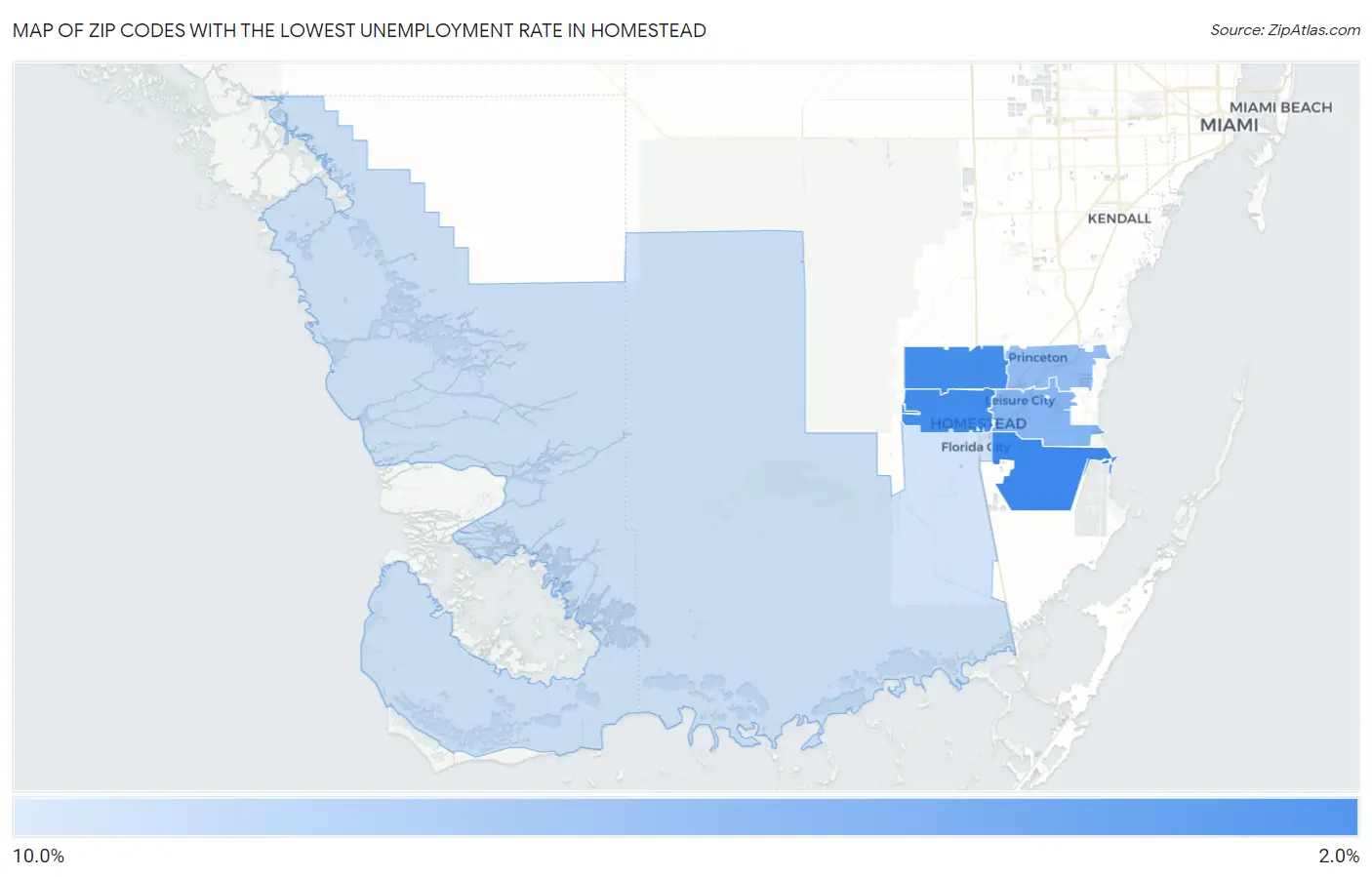 Zip Codes with the Lowest Unemployment Rate in Homestead Map