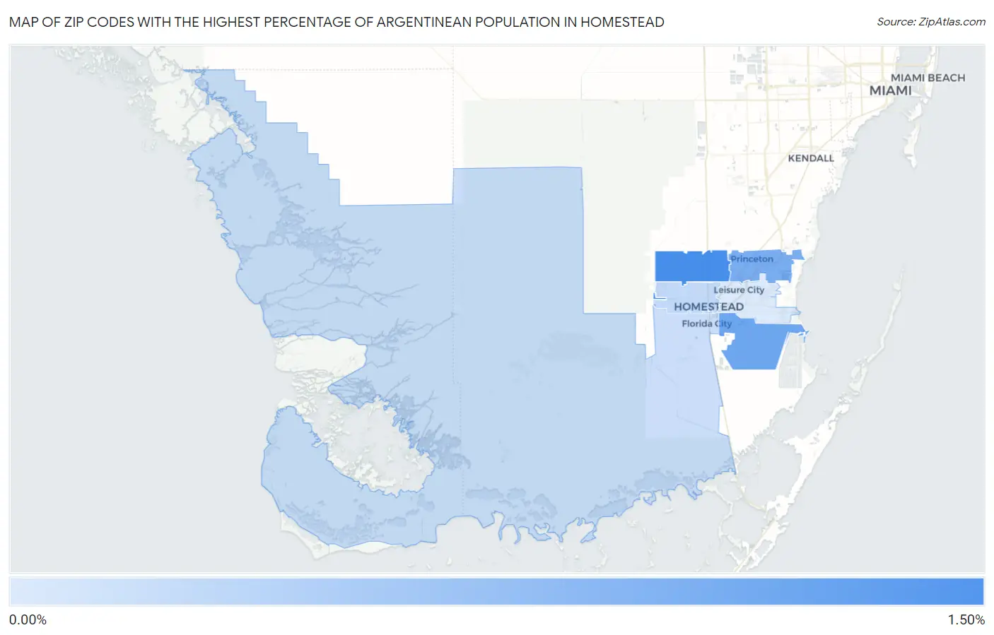 Zip Codes with the Highest Percentage of Argentinean Population in Homestead Map