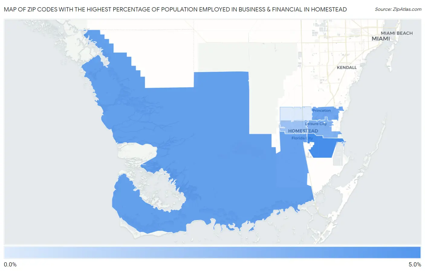 Zip Codes with the Highest Percentage of Population Employed in Business & Financial in Homestead Map
