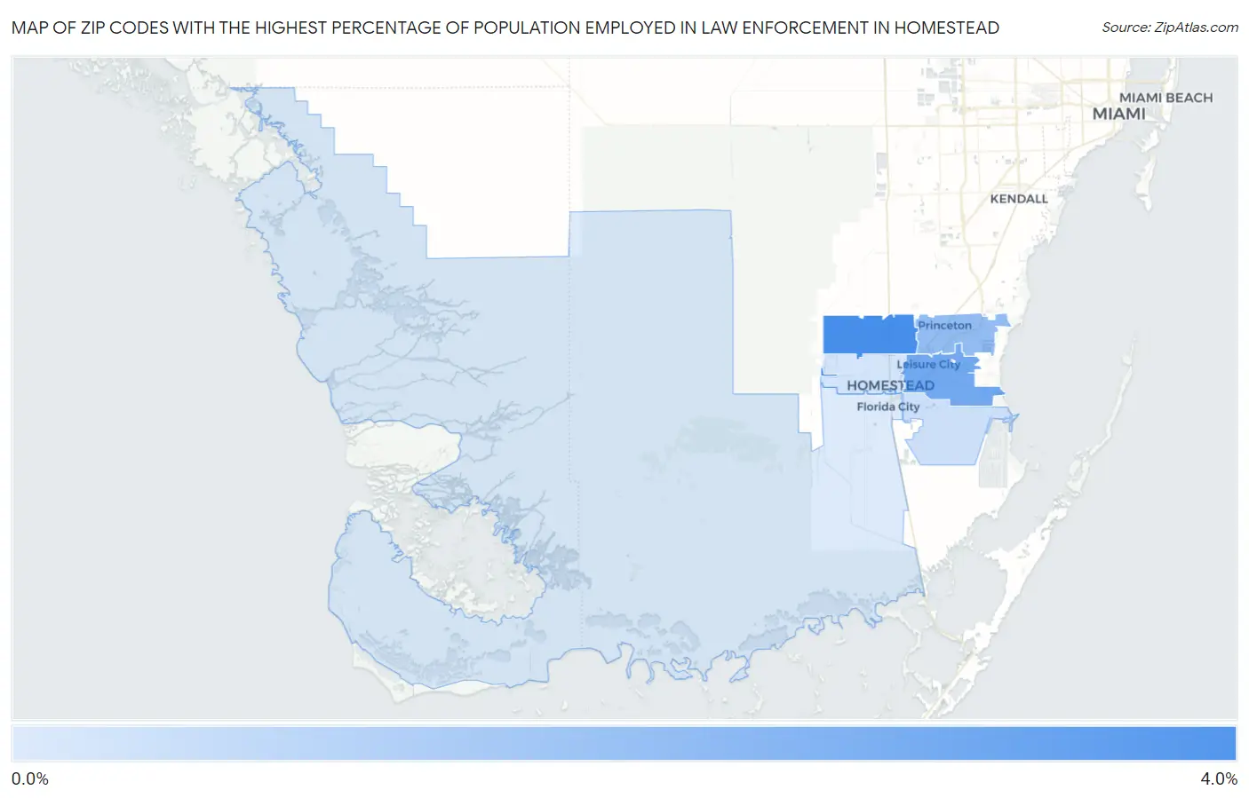 Zip Codes with the Highest Percentage of Population Employed in Law Enforcement in Homestead Map