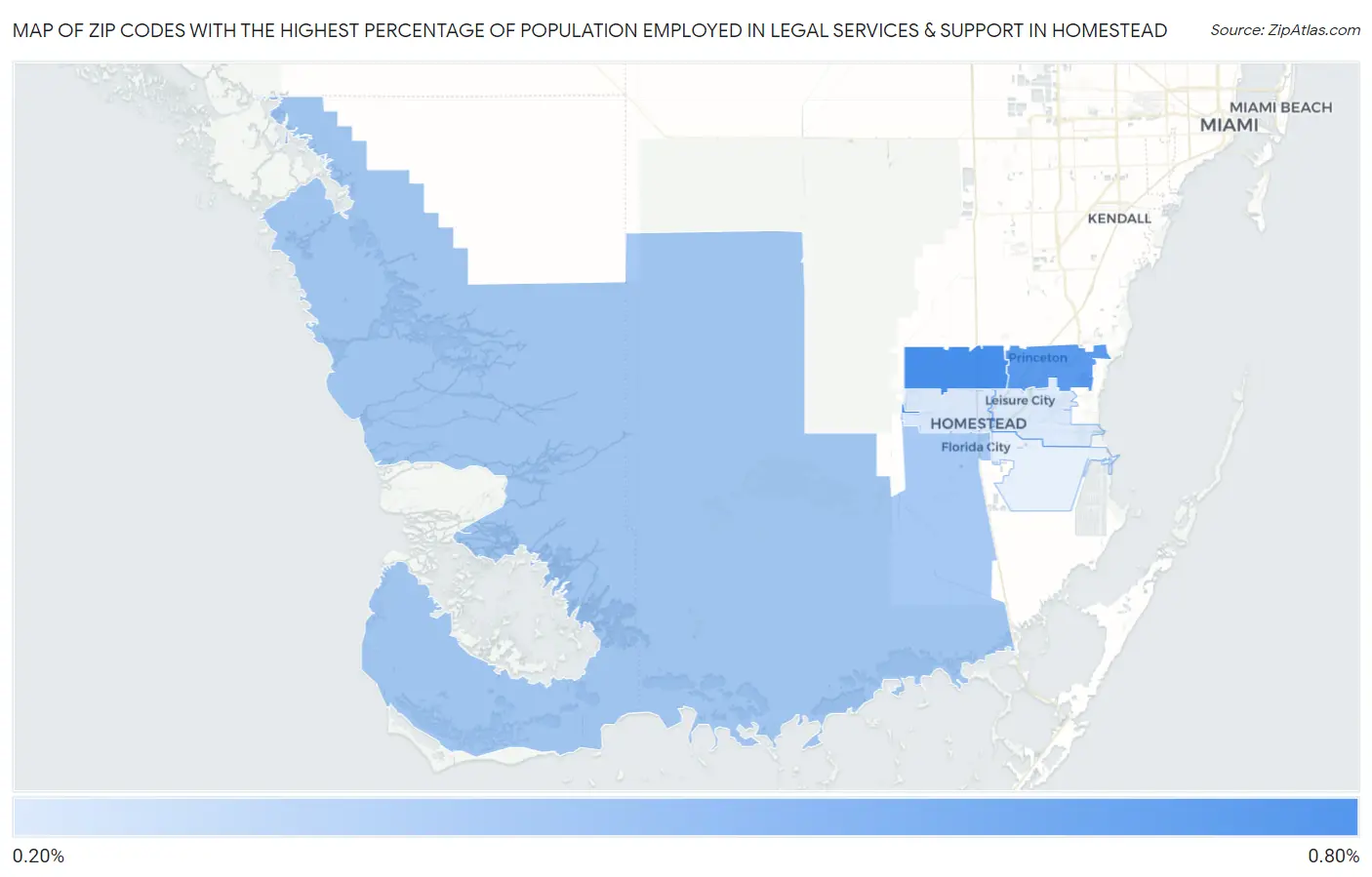 Zip Codes with the Highest Percentage of Population Employed in Legal Services & Support in Homestead Map