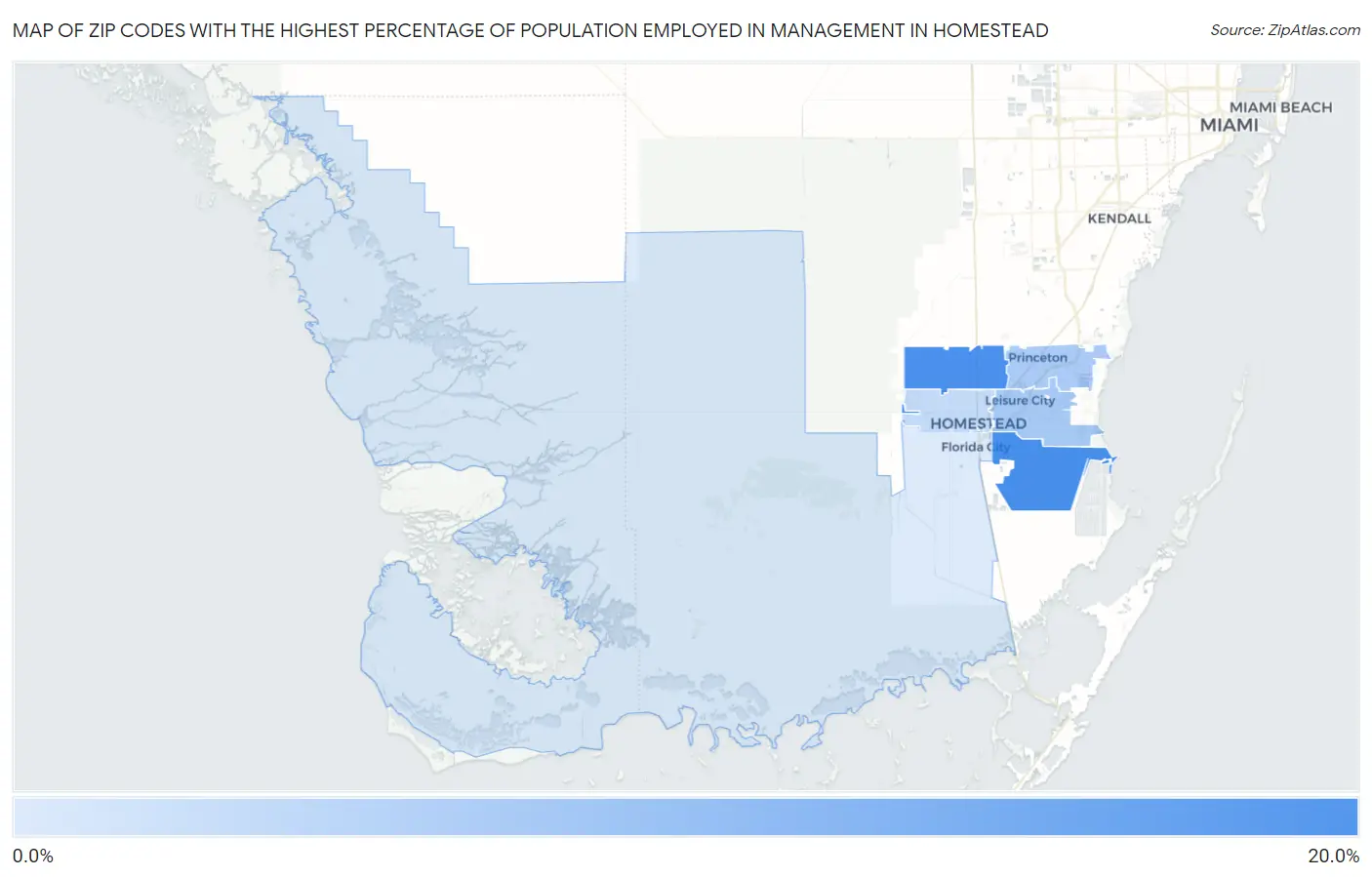 Zip Codes with the Highest Percentage of Population Employed in Management in Homestead Map