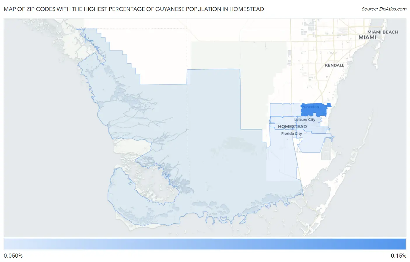 Zip Codes with the Highest Percentage of Guyanese Population in Homestead Map