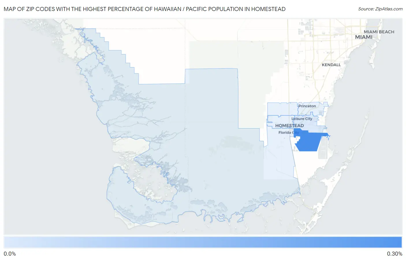 Zip Codes with the Highest Percentage of Hawaiian / Pacific Population in Homestead Map