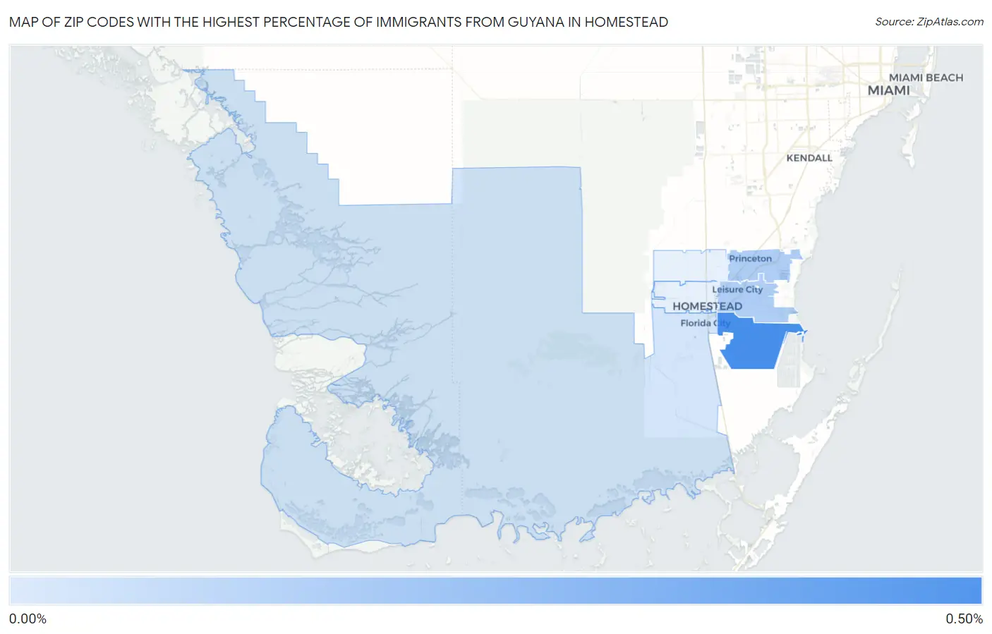 Zip Codes with the Highest Percentage of Immigrants from Guyana in Homestead Map