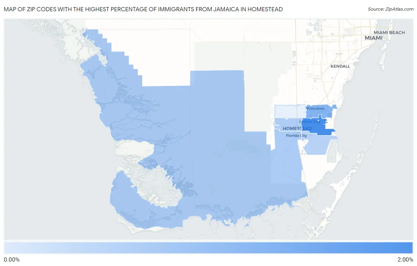 Zip Codes with the Highest Percentage of Immigrants from Jamaica in Homestead Map