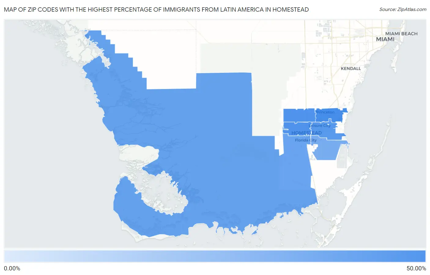 Zip Codes with the Highest Percentage of Immigrants from Latin America in Homestead Map
