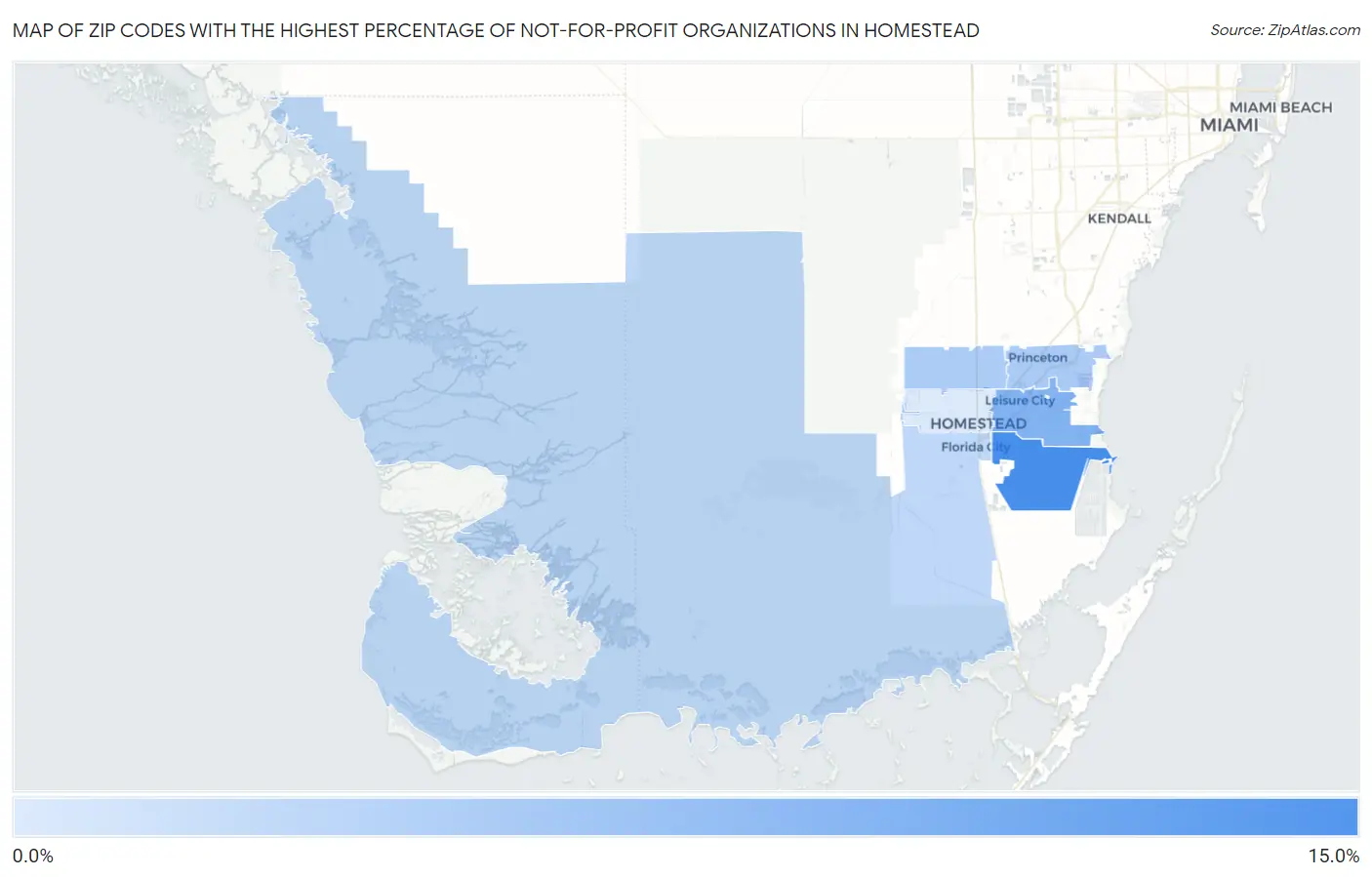 Zip Codes with the Highest Percentage of Not-for-profit Organizations in Homestead Map