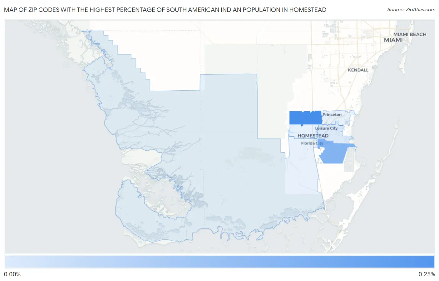 Zip Codes with the Highest Percentage of South American Indian Population in Homestead Map
