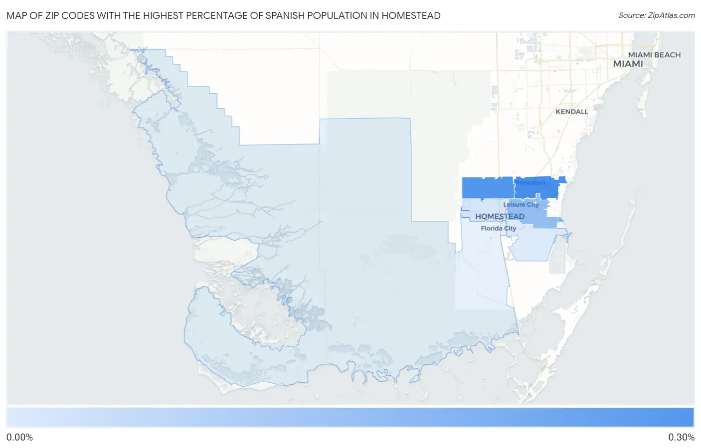 Zip Codes with the Highest Percentage of Spanish Population in Homestead Map
