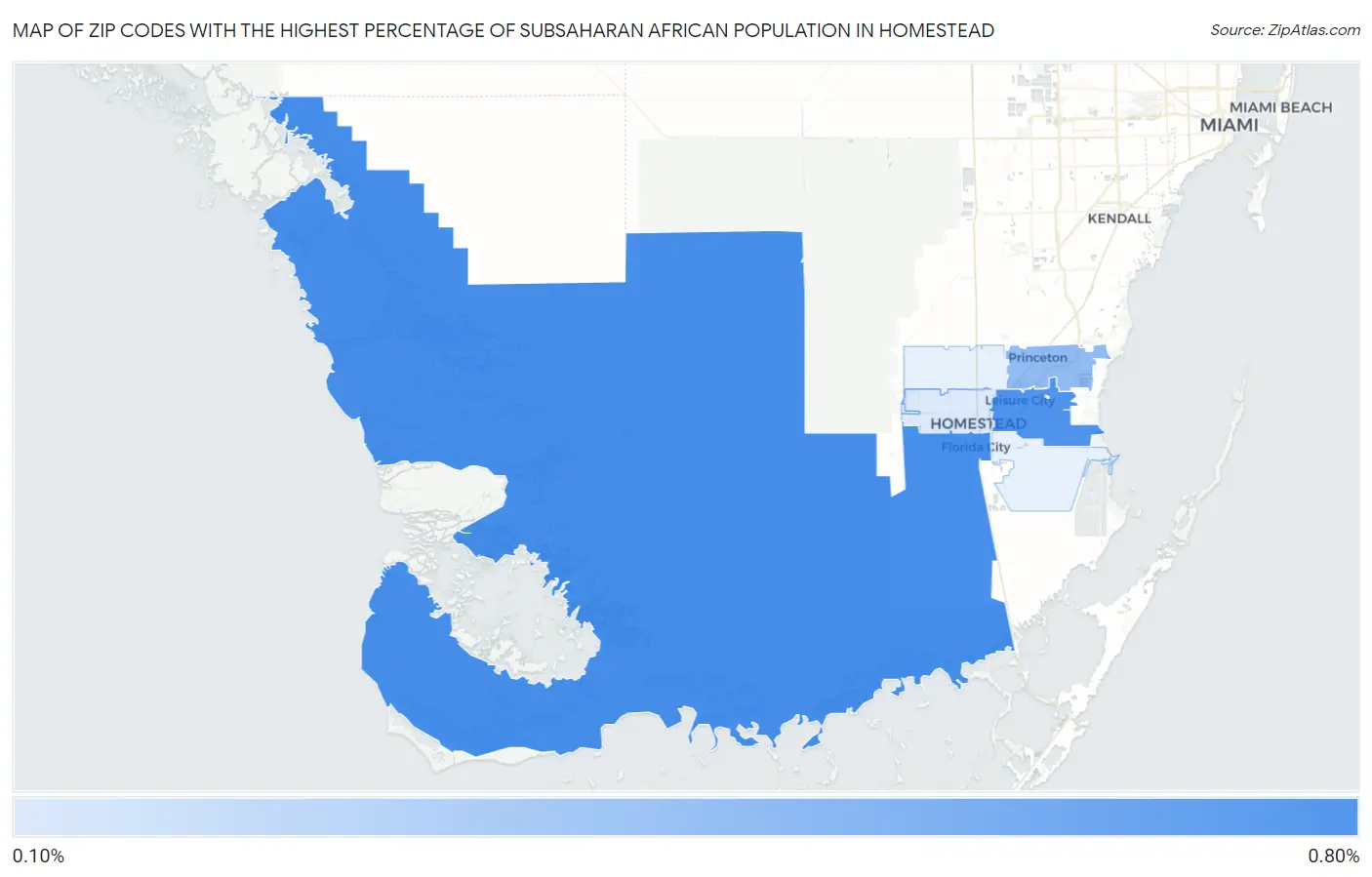Zip Codes with the Highest Percentage of Subsaharan African Population in Homestead Map