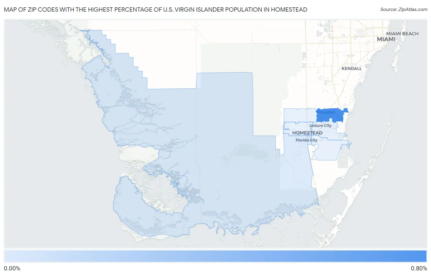 Zip Codes with the Highest Percentage of U.S. Virgin Islander Population in Homestead Map
