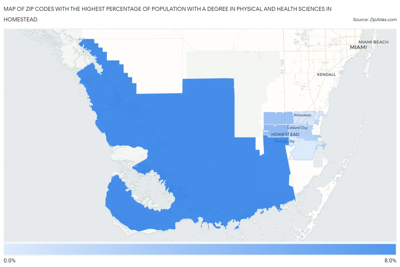 Zip Codes with the Highest Percentage of Population with a Degree in Physical and Health Sciences in Homestead Map
