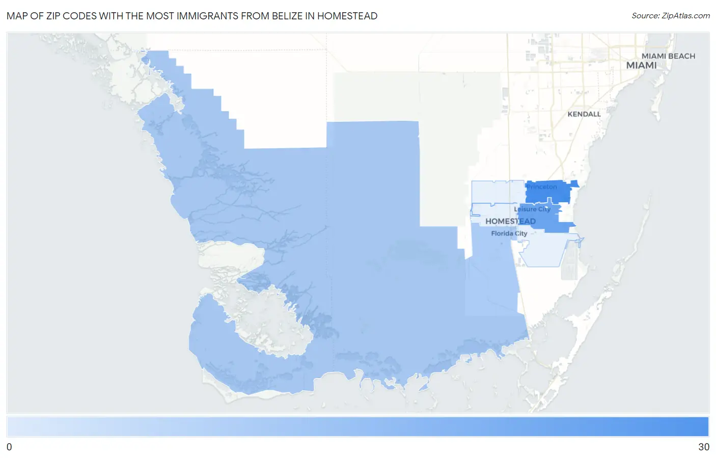 Zip Codes with the Most Immigrants from Belize in Homestead Map