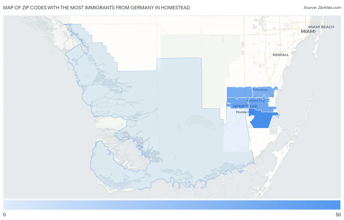 Zip Codes with the Most Immigrants from Germany in Homestead Map