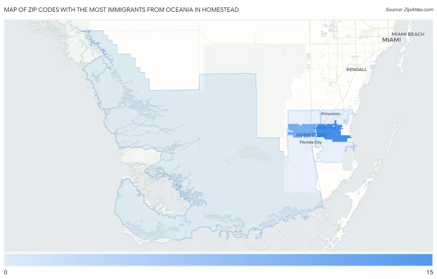 Zip Codes with the Most Immigrants from Oceania in Homestead Map