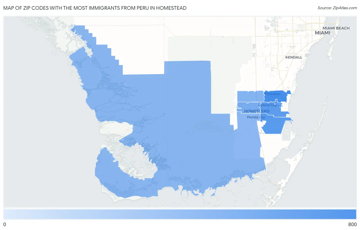 Zip Codes with the Most Immigrants from Peru in Homestead Map