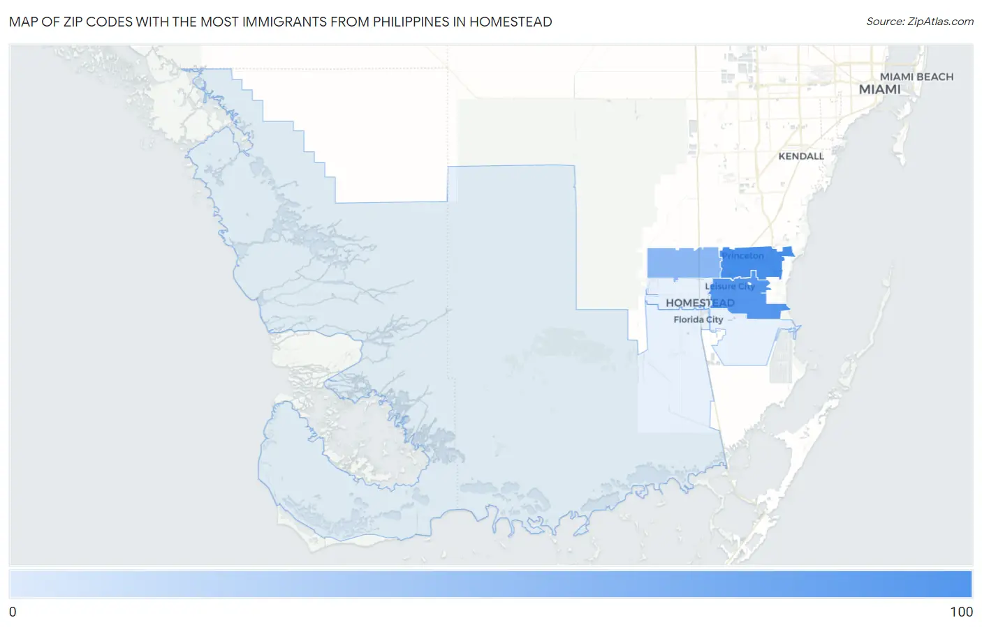 Zip Codes with the Most Immigrants from Philippines in Homestead Map