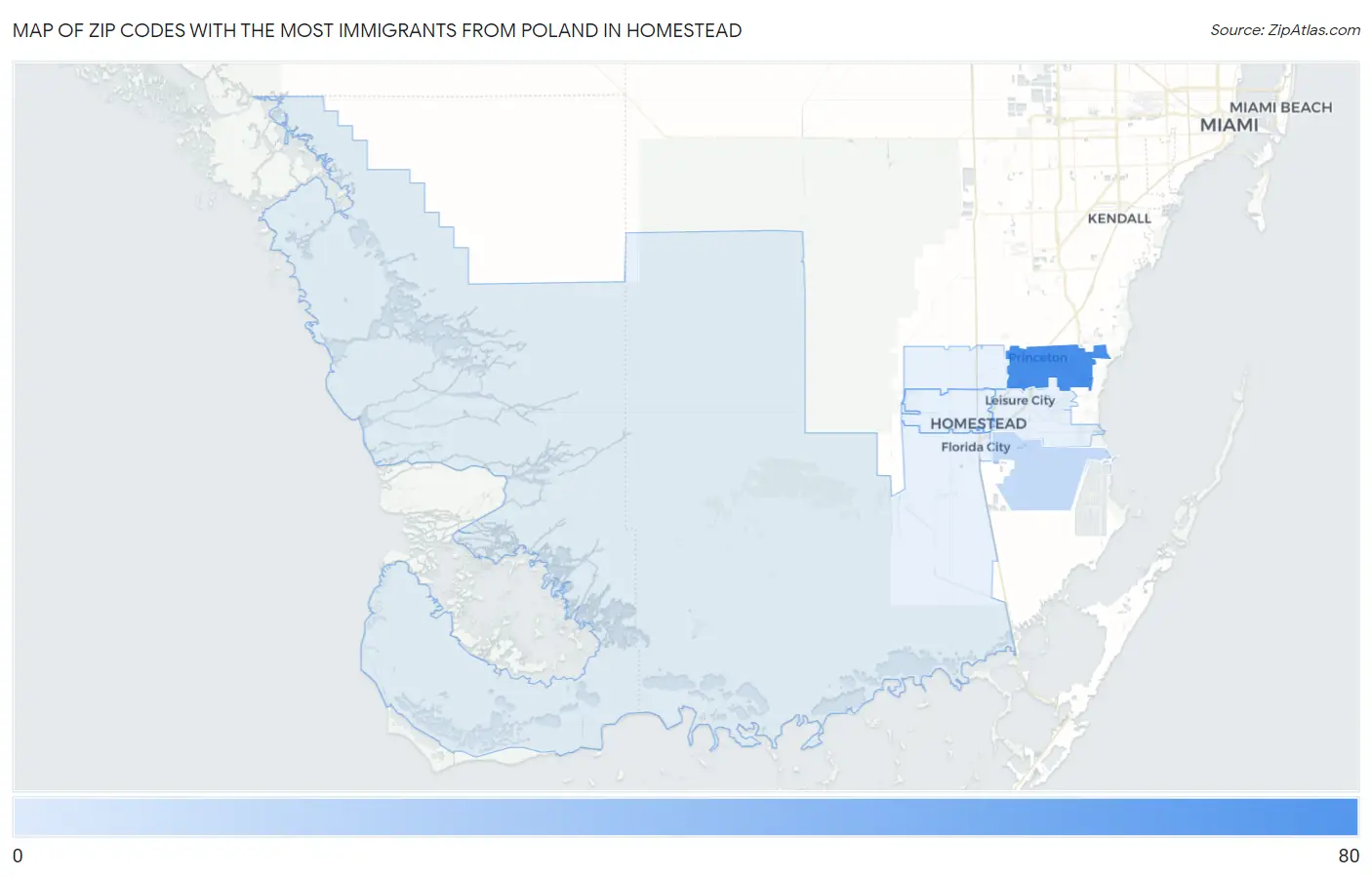 Zip Codes with the Most Immigrants from Poland in Homestead Map