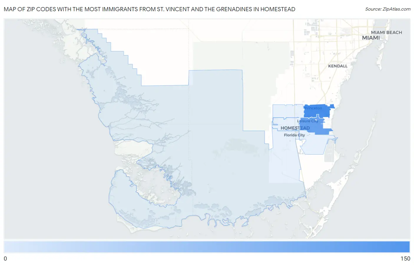 Zip Codes with the Most Immigrants from St. Vincent and the Grenadines in Homestead Map